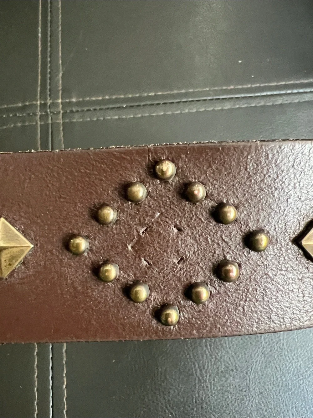 GAP 1990s Brown Leather Made in USA Studded Belt with Brass Accents Medium